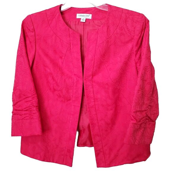 Coldwater Creek Berry Pink Cotton Textured Ruched Sleeve Jacket Size 12 - Picture 1 of 7